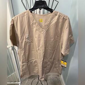 New WonderWink 2X 2XL Khaki Beige Brown V-neck women’s v-neck Scrub Top Wink 101